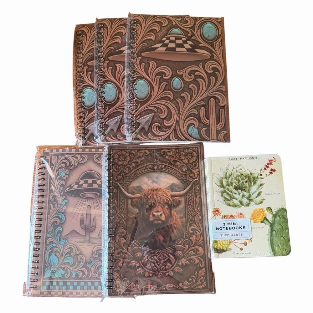 Western Notebook Journal Lot Longhorn Cactus Turquoise Concho Tooled Style New